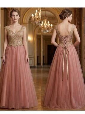Mon Cheri corset back fit and flare formal gown